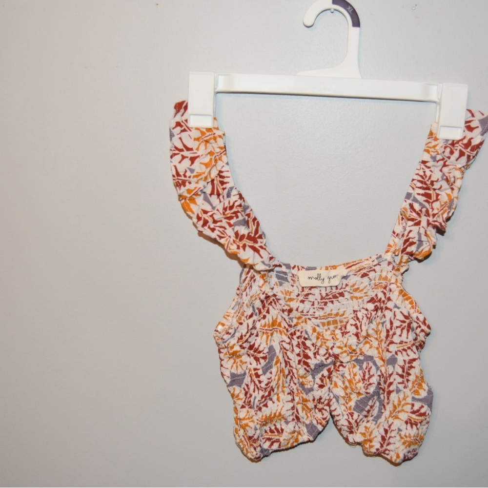 Orange and Pink Ruffled Smocked Crop Blouse